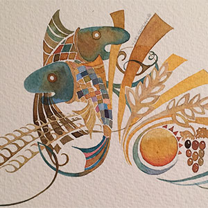 Religious calligraphy by Tess Cooling: Be Gentle When You Touch Bread